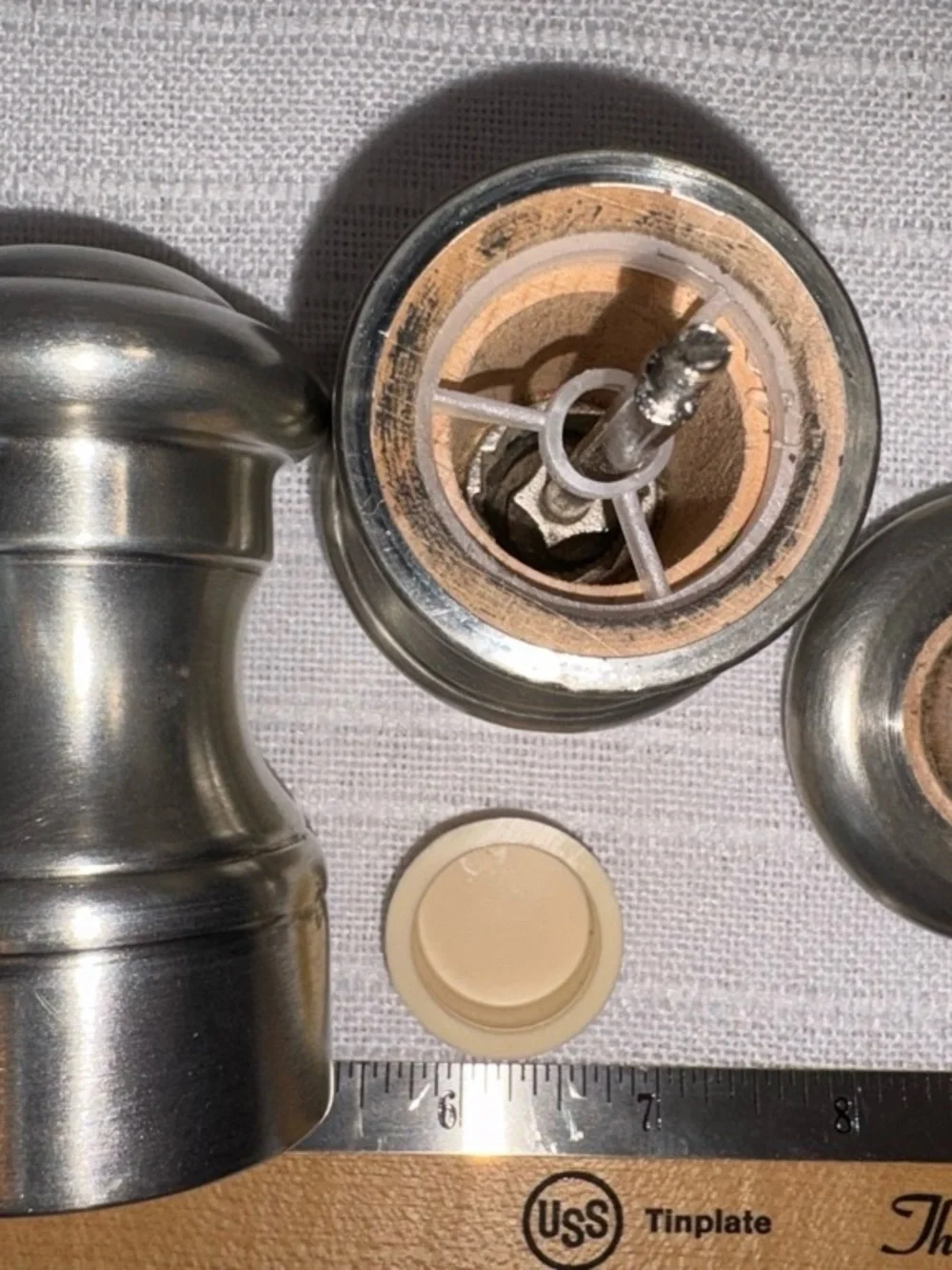 Vintage Italian Brushed Stainless Steel Salt Shaker Pepper Mill Set 4 Inch EUC